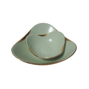 2 Pc Vintage Figgjo Flint Norway Mint Green Pastel Nesting Bowls Gold Trim